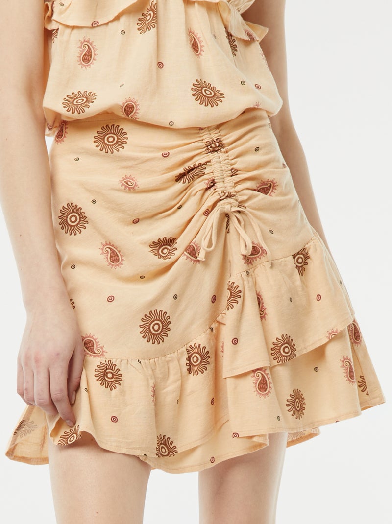 Saia curta com base com folhos em camadas BEGE - Kiabi