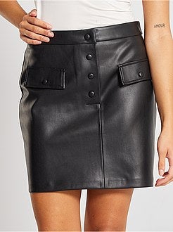 Saia curta com botões em pele sintética - Kiabi