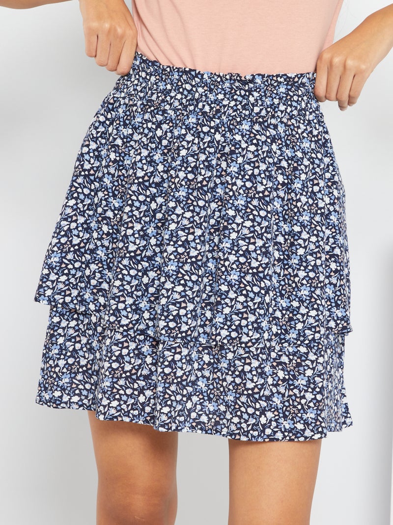 Saia curta com folhos AZUL - Kiabi