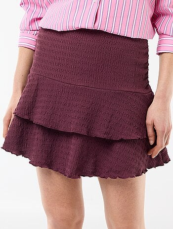 Saia curta com folhos em malha crinckle