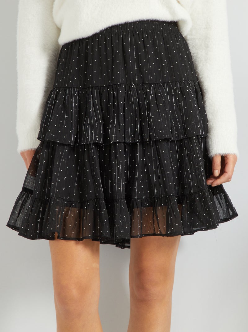 Saia curta com folhos Preto - Kiabi