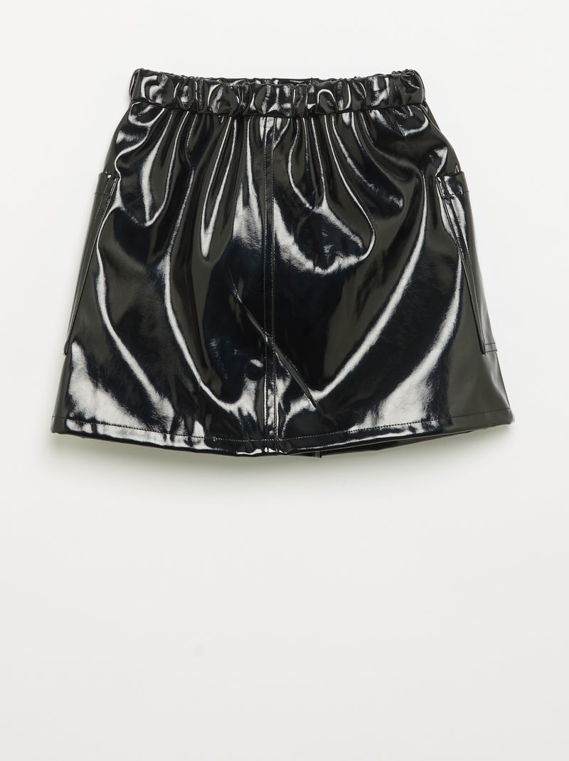 Saia curta de vinil com bolsos grandes Preto - Kiabi