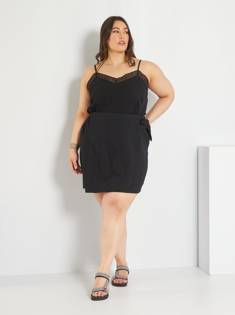 Saia curta em gaze de algodão Preto - Kiabi