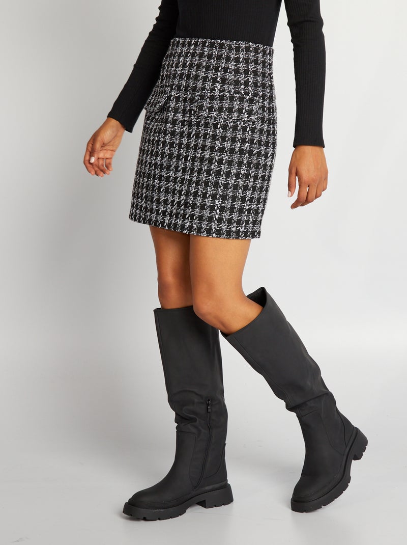 Saia curta em tweed PRETO - Kiabi