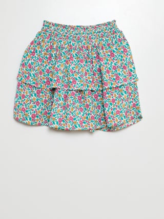Saia curta estampada com folhos