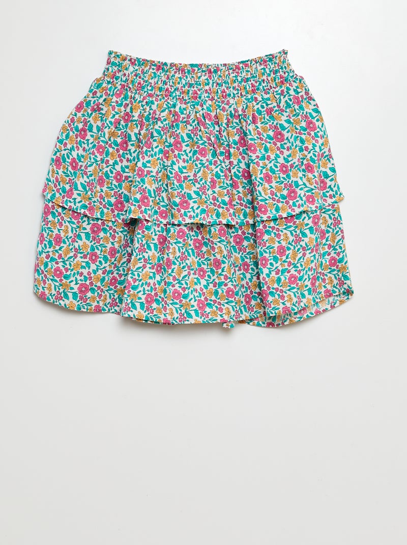 Saia curta estampada com folhos BRANCO - Kiabi
