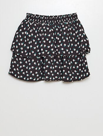 Saia curta estampada com folhos