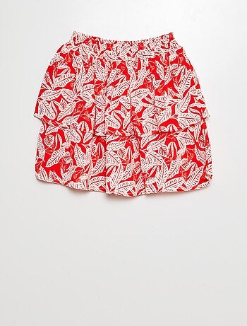 Saia curta estampada com folhos