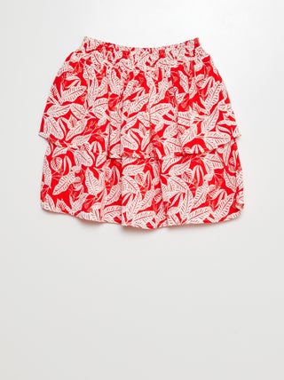 Saia curta estampada com folhos