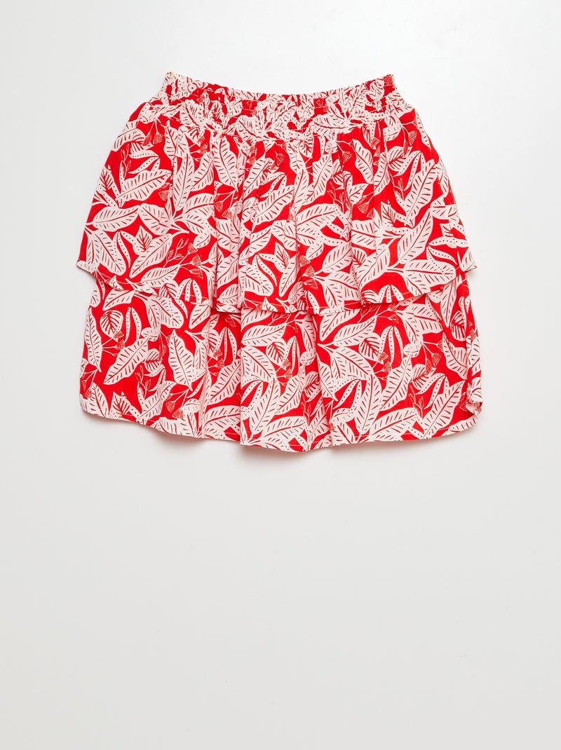Saia curta estampada com folhos VERMELHO - Kiabi