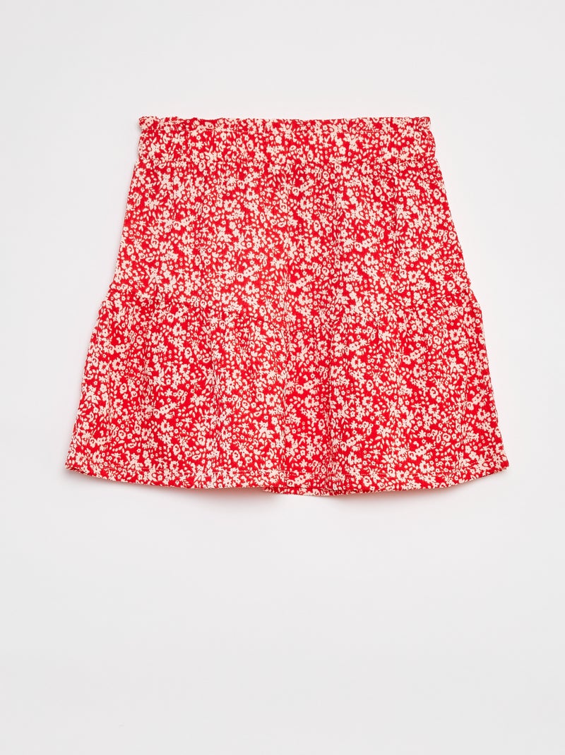 Saia curta evasé com flores VERMELHO - Kiabi