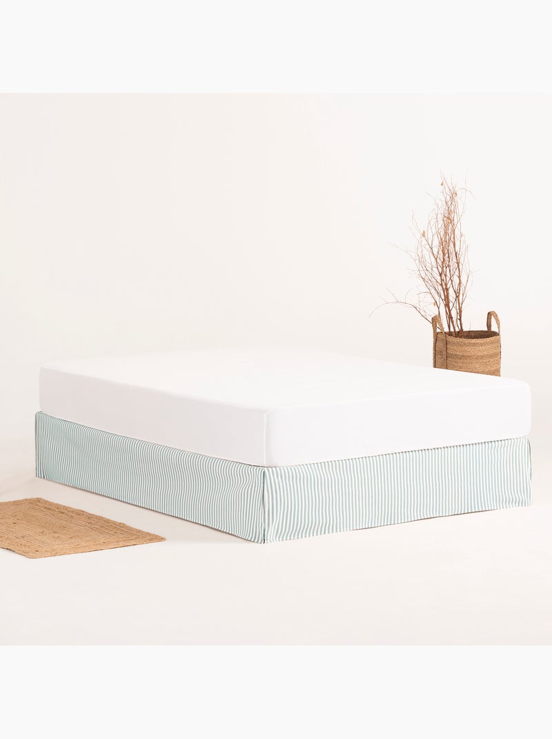Saia de cama às riscas, capa protetora para estrado - Gamusi. Verde-água - Kiabi