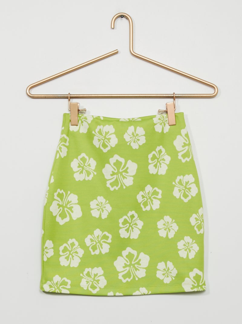 Saia de cintura subida com estampado VERDE - Kiabi
