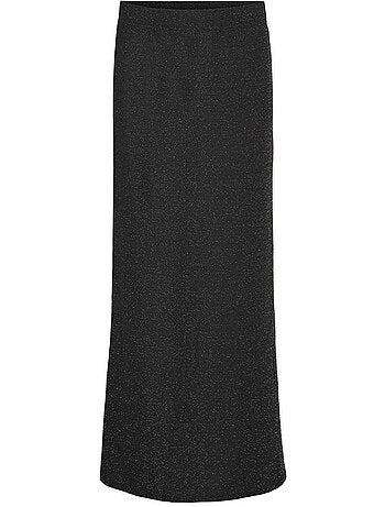 Saia de Lantejoulas Preta/Prateada Vero Moda Kanva para Mulher