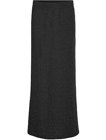 Saia de Lantejoulas Preta/Prateada Vero Moda Kanva para Mulher