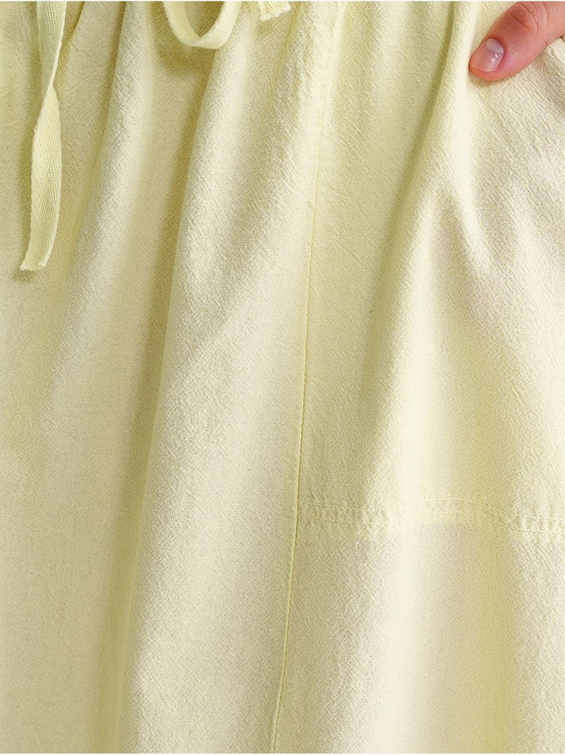 Saia de popelina de cintura subida com detalhe de cordão mixray Amarelo-fluorescente - Kiabi