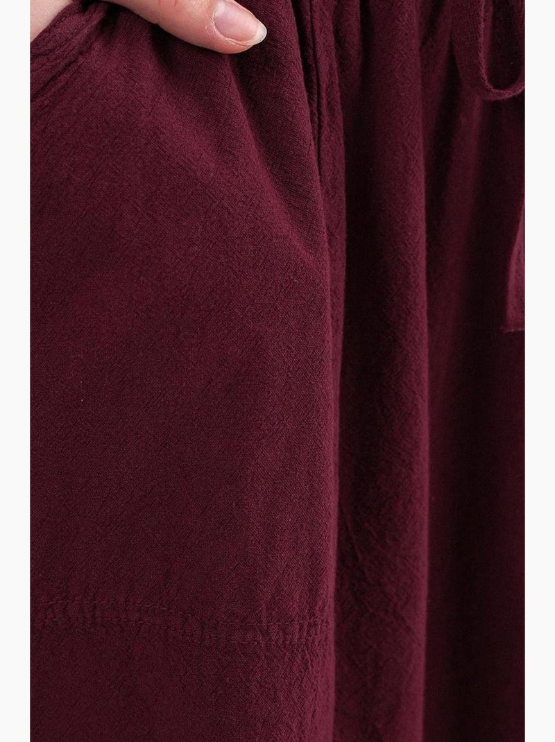 Saia de popelina de cintura subida com detalhe de cordão mixray Vermelho bordô - Kiabi