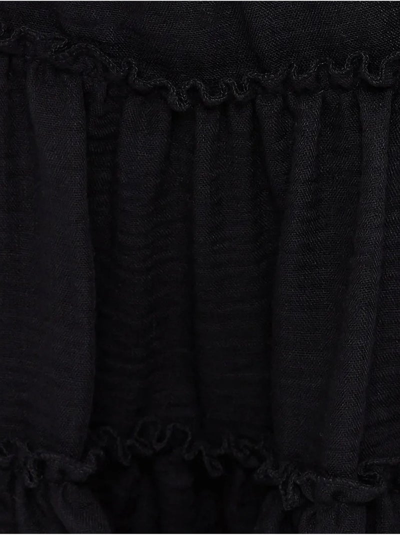 Saia de tecido com folhos e cós elástico Preto - Kiabi