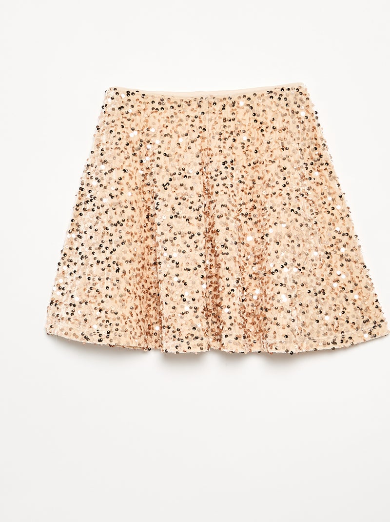 Saia de veludo com lantejoulas Beige - Kiabi