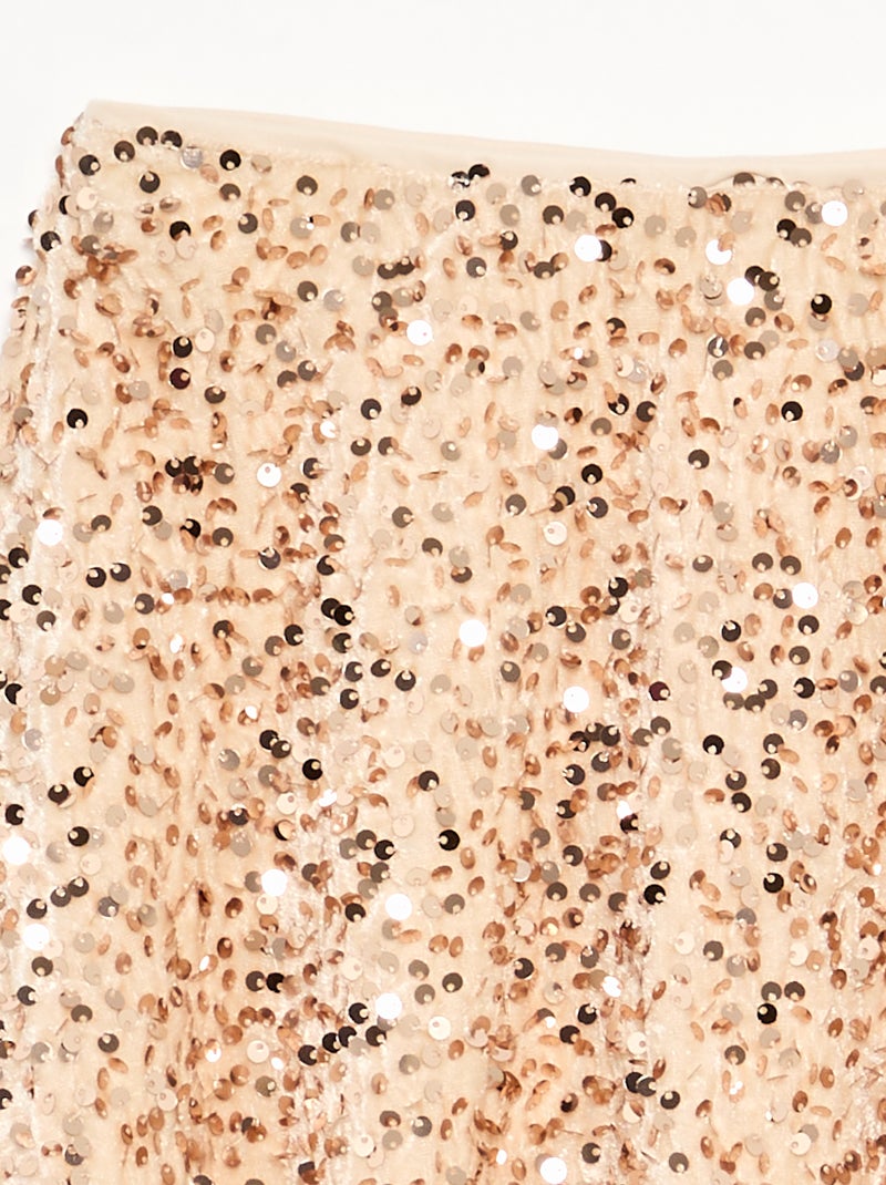 Saia de veludo com lantejoulas Beige - Kiabi