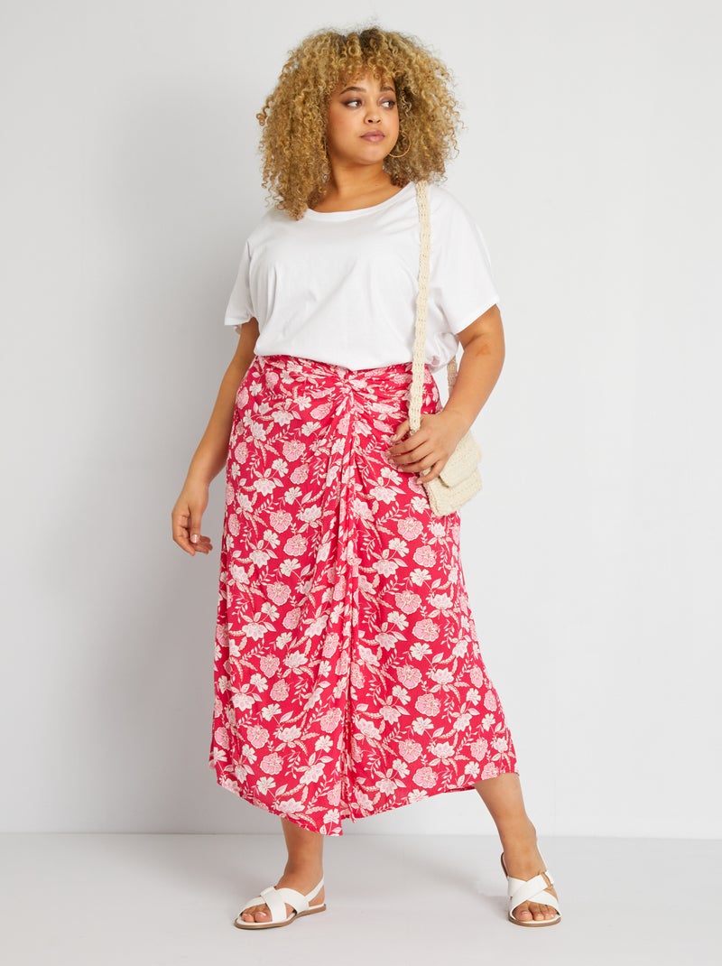 Saia em malha crepe com estampado ROSA - Kiabi