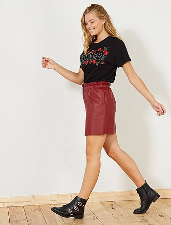 Saia em pele sintética com cintura franzida - Kiabi