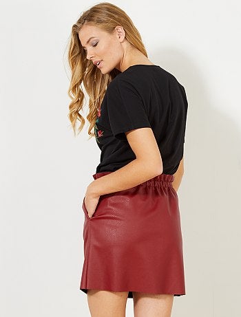 Saia em pele sintética com cintura franzida - Kiabi