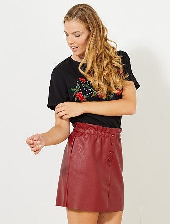 Saia em pele sintética com cintura franzida - Kiabi