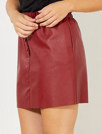 Saia em pele sintética com cintura franzida - Kiabi