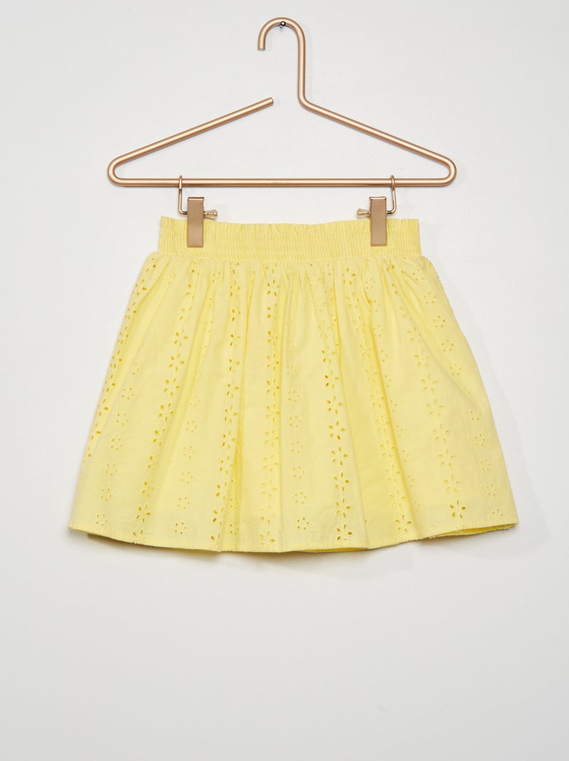 Saia em popelina com cintura com favos de mel AMARELO - Kiabi
