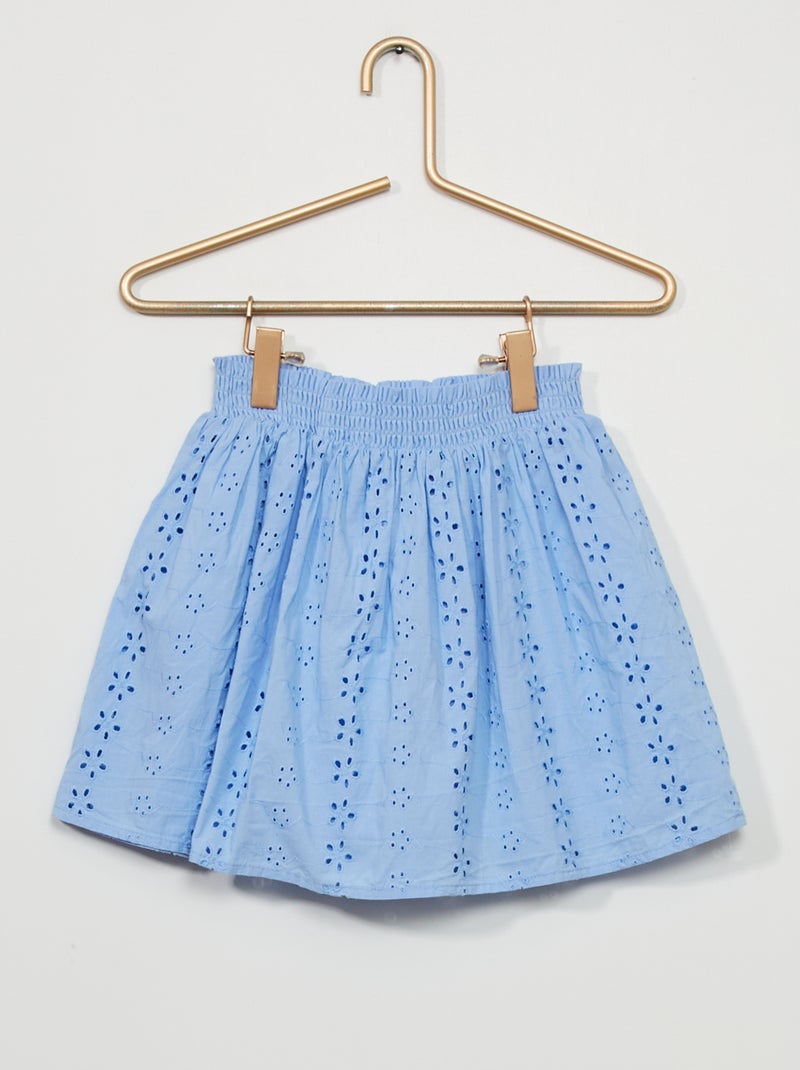 Saia em popelina com cintura com favos de mel AZUL - Kiabi