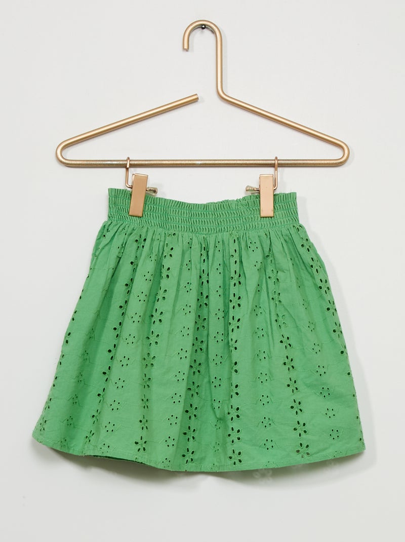 Saia em popelina com cintura com favos de mel VERDE - Kiabi