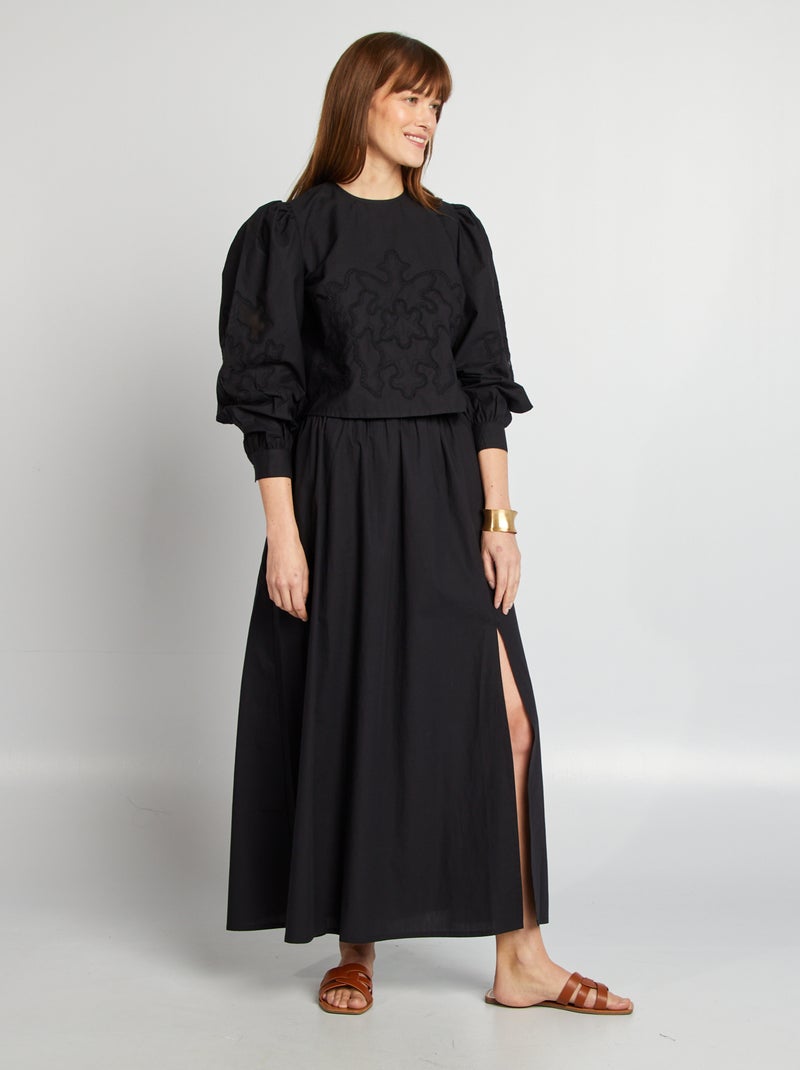 Saia em popelina larga Preto - Kiabi