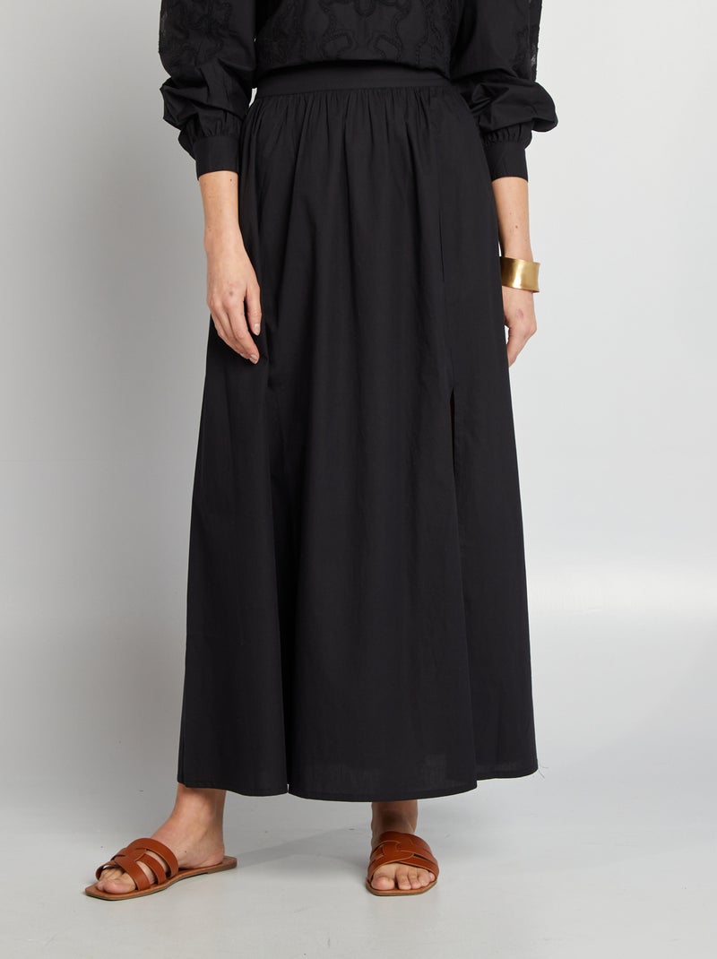 Saia em popelina larga Preto - Kiabi