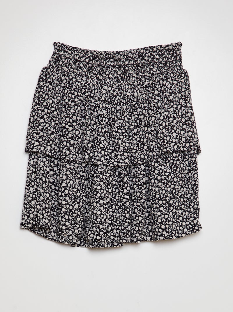 Saia estampada com folhos PRETO - Kiabi