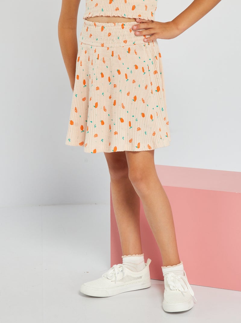 Saia estampada em malha pointelle BEGE - Kiabi