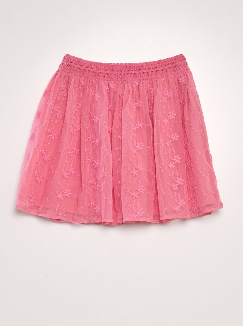 Saia evasé em tule bordado Rosa - Kiabi