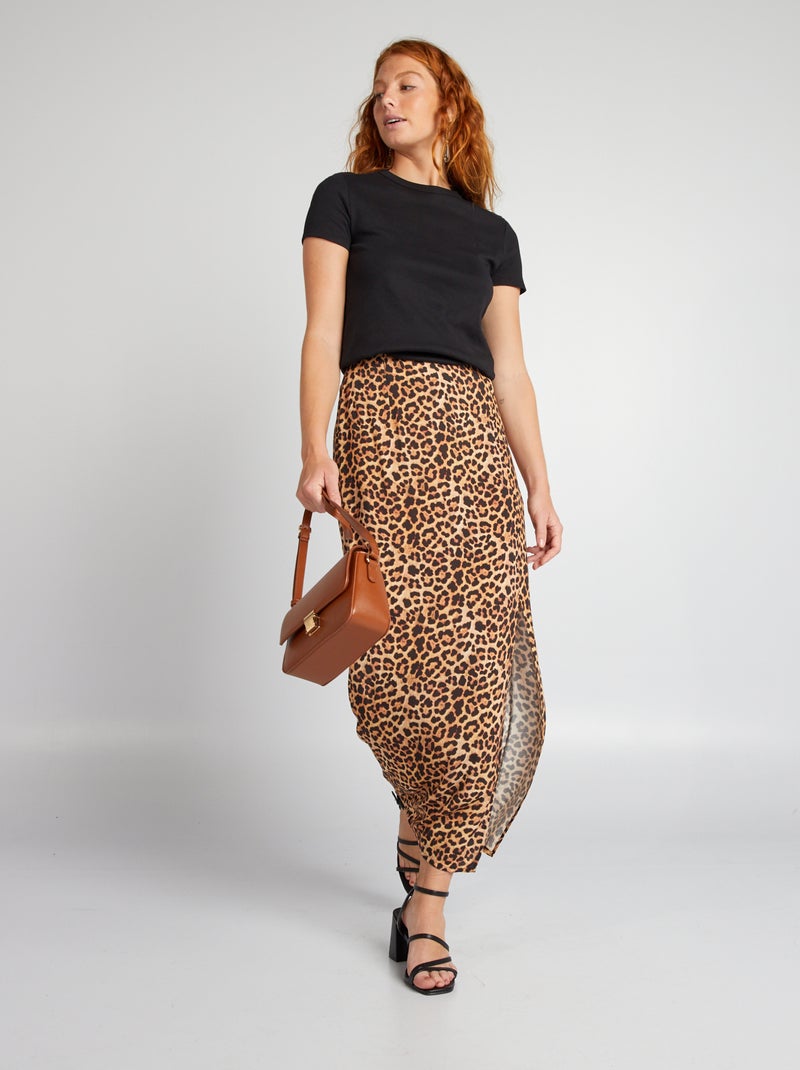 Saia fluida com estampado leopardo CASTANHO - Kiabi