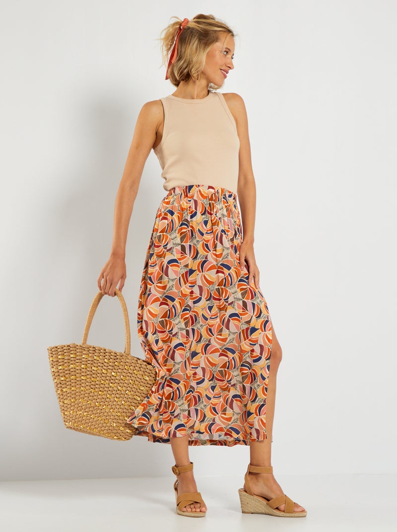 Saia fluida estampada com racha Estampado Multicor - Kiabi
