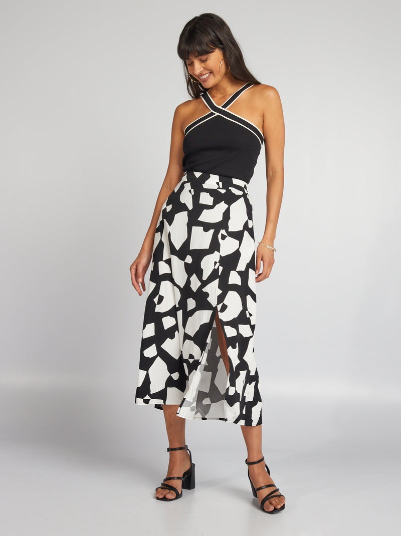 Saia fluida midi estampada PRETO - Kiabi