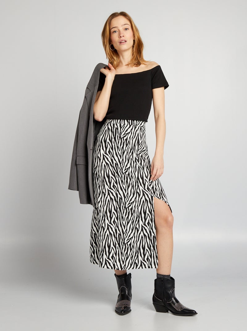 Saia fluida midi estampada PRETO - Kiabi
