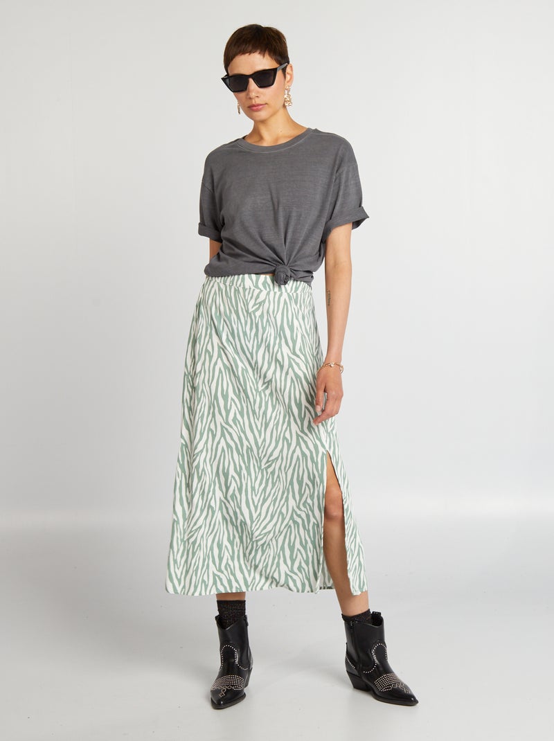 Saia fluida midi estampada VERDE - Kiabi