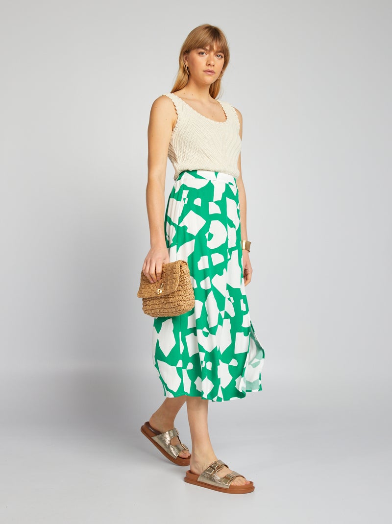 Saia fluida midi estampada VERDE - Kiabi