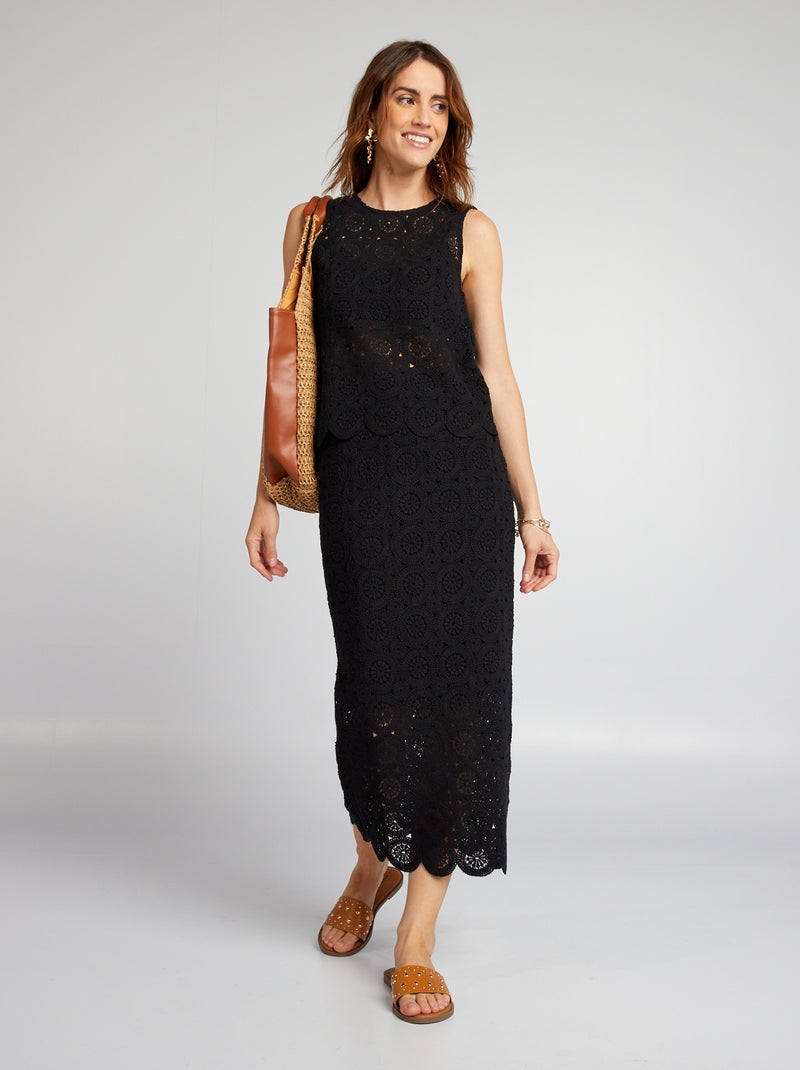 Saia lápis comprida em macramé Preto - Kiabi