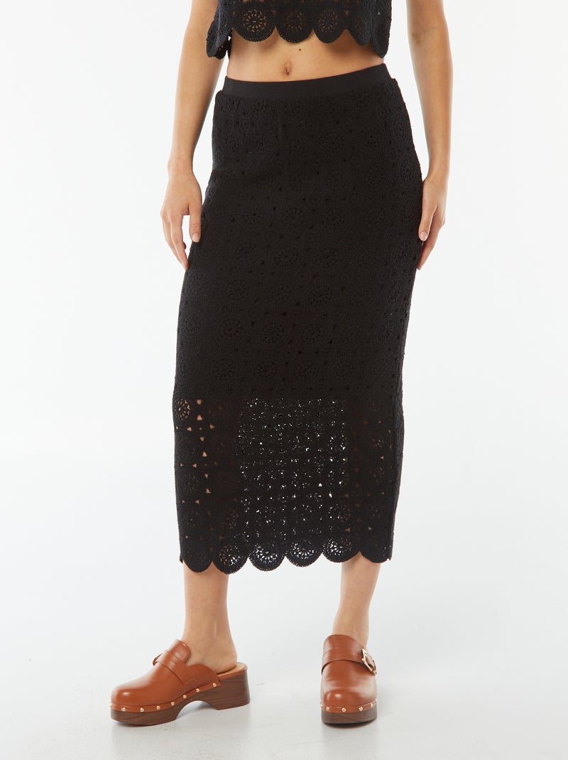 Saia lápis comprida em macramé Preto - Kiabi
