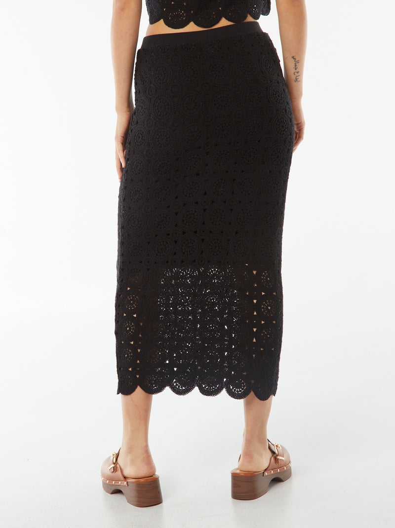 Saia lápis comprida em macramé Preto - Kiabi