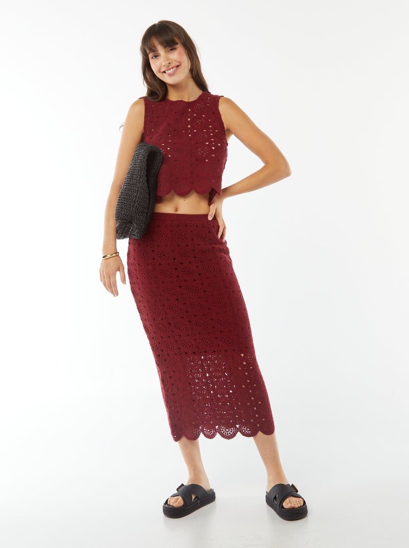 Saia lápis comprida em macramé Vermelho - Kiabi