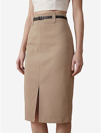 Saia lápis midi de cintura subida com racha my fashion