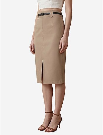 Saia lápis midi de cintura subida com racha my fashion