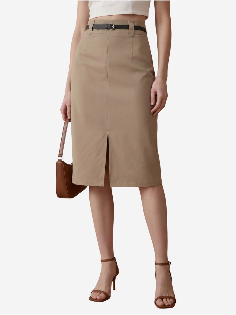 Saia lápis midi de cintura subida com racha my fashion Toupe - Kiabi